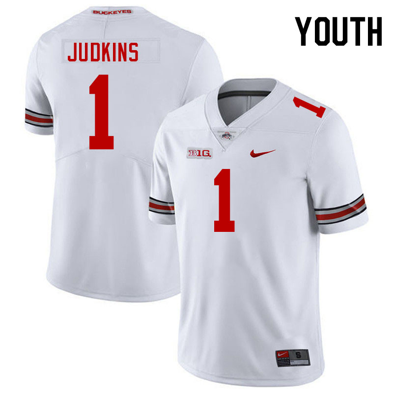 Ohio State Buckeyes Quinshon Judkins Youth #1 Authentic White College Football Jersey 2404ULJL1